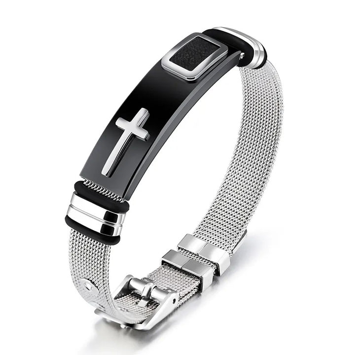 Pulseira ajustável masculina 3d cruzamento de aço inoxidável pulseiras de malha de aço pulseiras