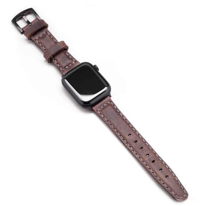 Apple Watch Ultra 49 MM El Yapımı Deri Kordon Kayış Koyu kahverengi