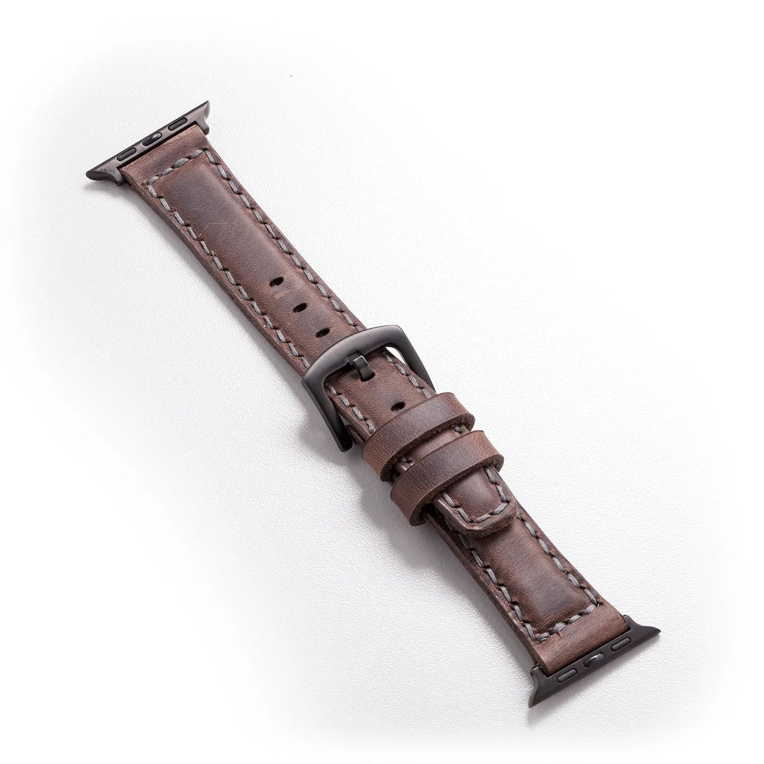 Apple Watch 8 45 mm correa de banda de cuero hecha a mano marrón oscuro