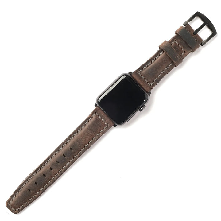 Apple Watch SE 2 2022 44 MM El Yapımı Deri Kordon Kayış Koyu Kahverengi