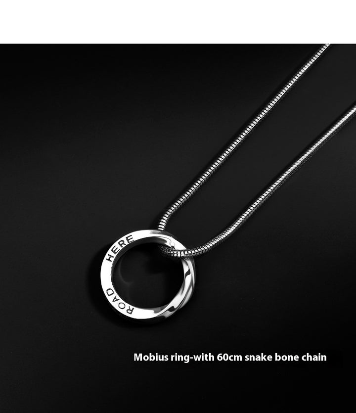 Mobius Strip Necklace Silver Horsewhip Chain Titanium Steel Pendant