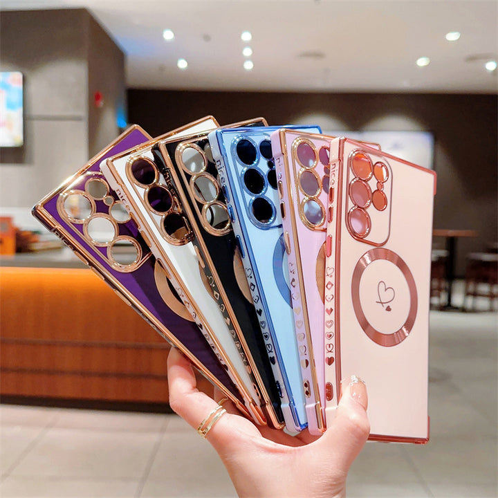 Electroplating Four-corner Drop-resistant Magnetic Phone Case