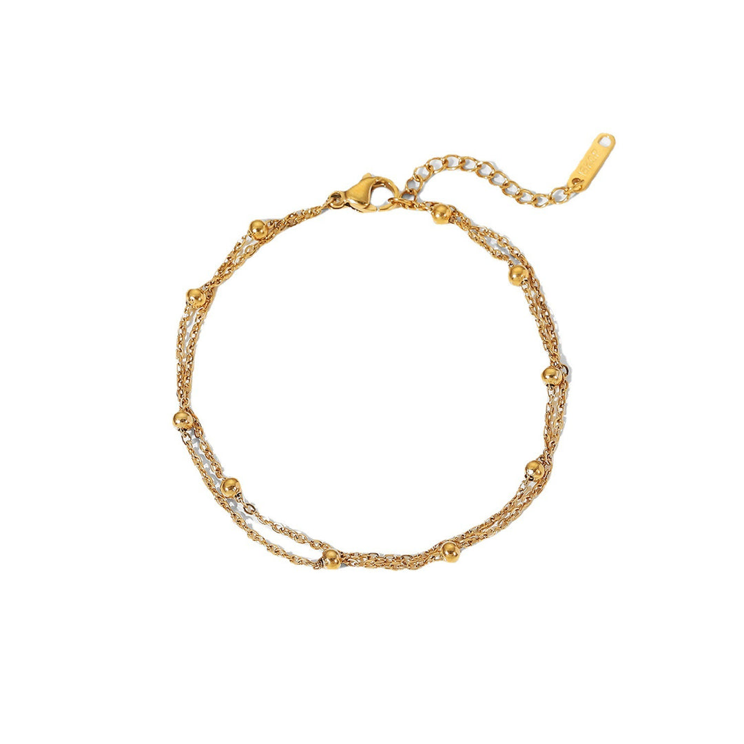 Exquisite 18K gouden kralen ketting geëlektroplateerd titanium stalen sieraden waterdichte dubbele laag ketting armband ornament vrouwen