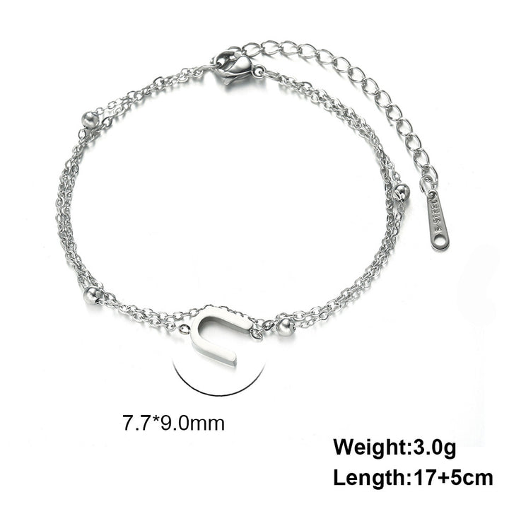 Cut Titanium Steel Double-layer Chain 26 Letters Pendant Bracelet