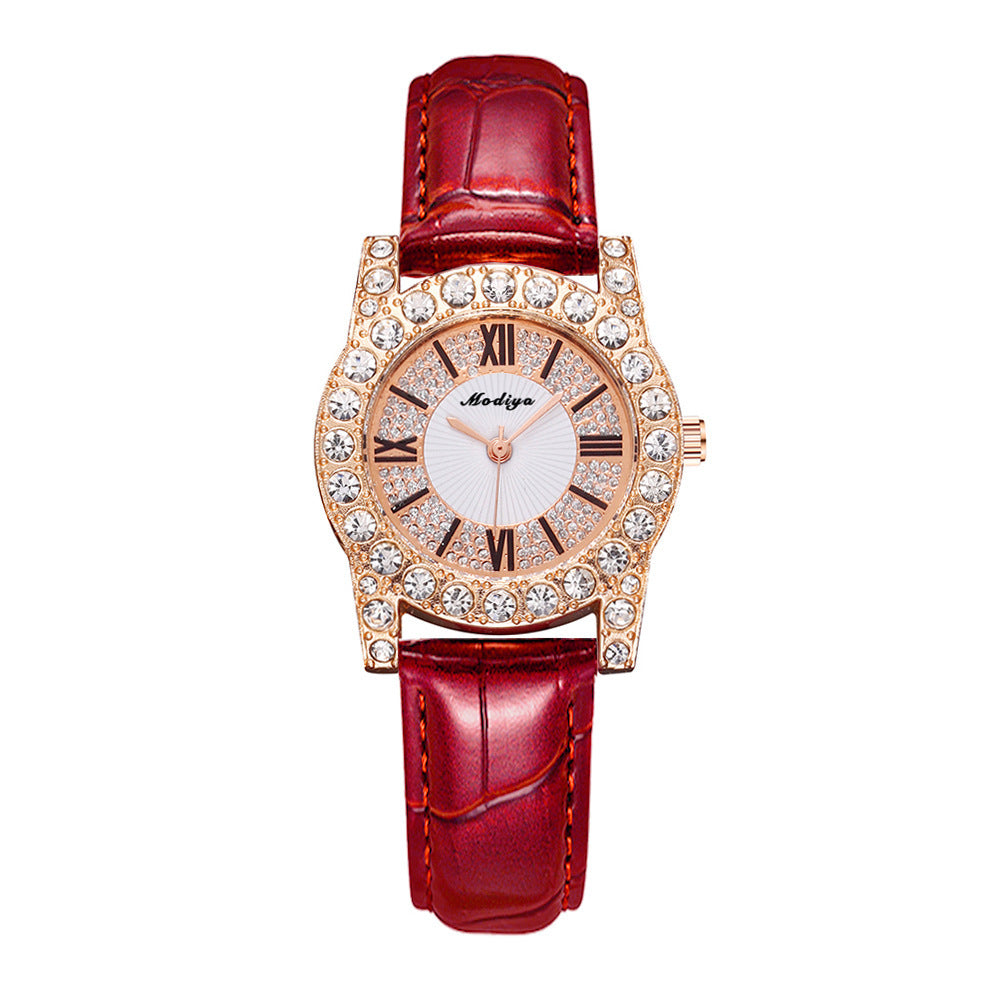 Koreaanse in Koreaanse in dames in diamant-ingebedde creatieve horloge met Romeinse schaal