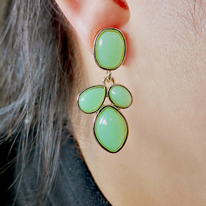 Fashion Light Green incrusté Calcédoine Boucles d'oreilles en pierre de pierre