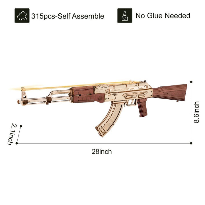 ROCKR ROKR Automatic Rifle AK-47 3d Wooden Assembly Gun Double tir Modes Funny DIY Toys for Kids Adults Justice Guar LQ901