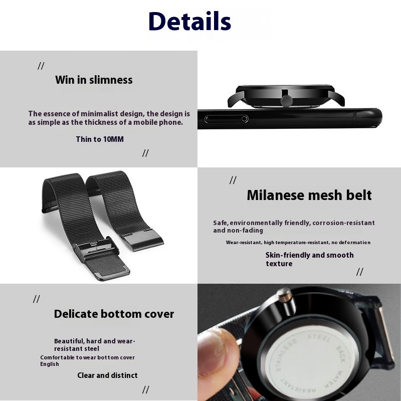 Trade Watch Stylish Black Technology Belt Raffinierte Stahl Korean Casual Calender