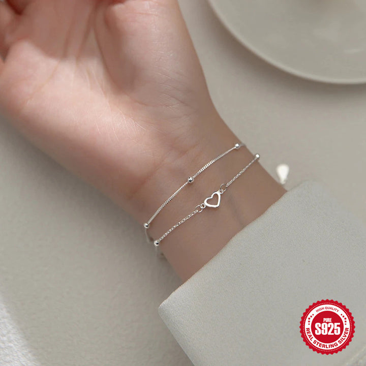 S925 Sterling Silver Creative Double Layers Loving Heart Bracelet For Women