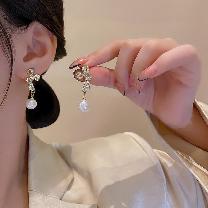 Bow Diamond Crystal Earrings Fashion Temperament