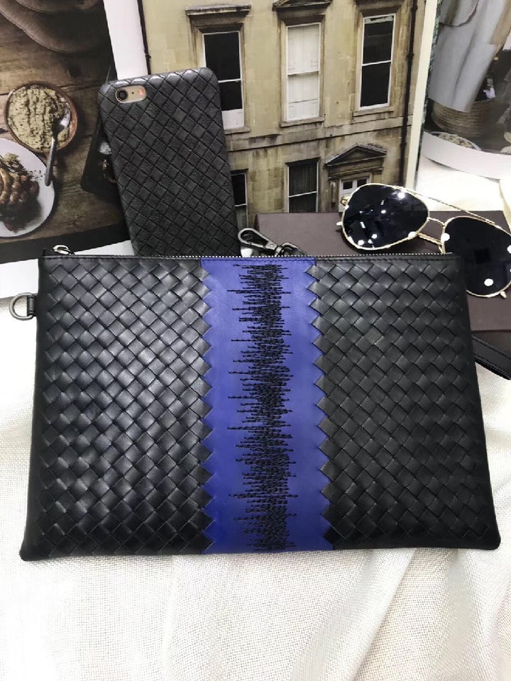 Men's Versatile Waxing Calf Skin Handmade Woven Men's Bag Trendy Fashion Clutch