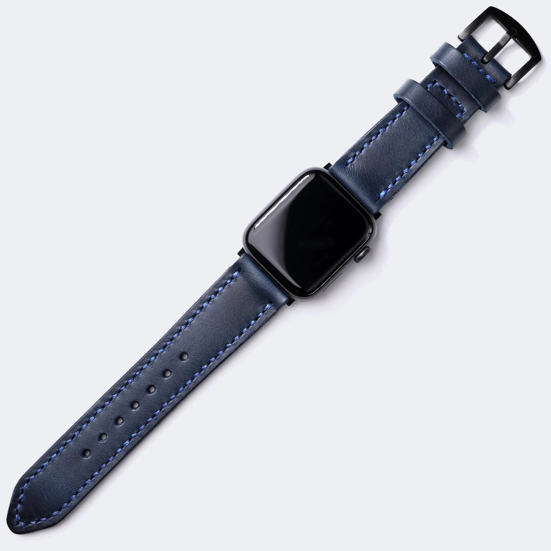 Handgefertigtes Lederarmband für die Apple Watch Ultra 49 mm in Blau