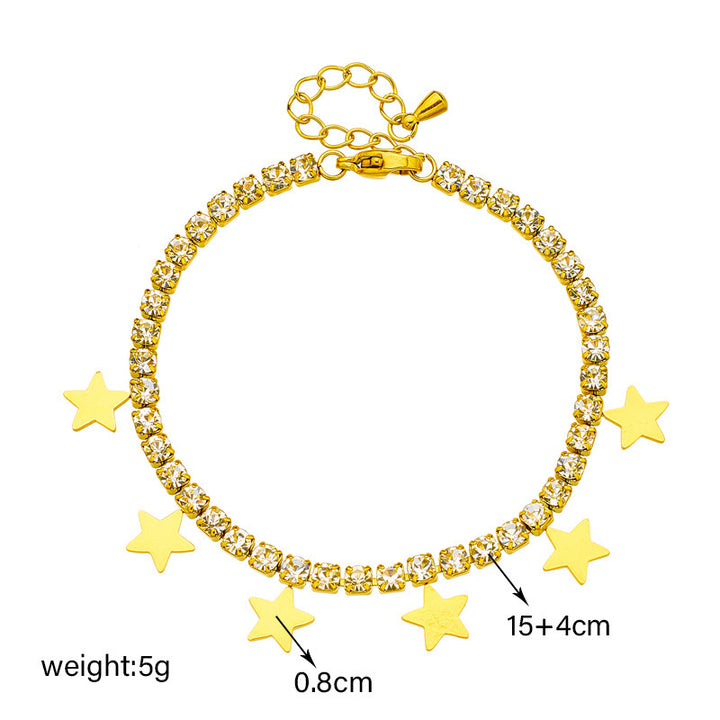 Women's Gang Drill Chain Titanium Steel Glossy Pentagram Bracelet