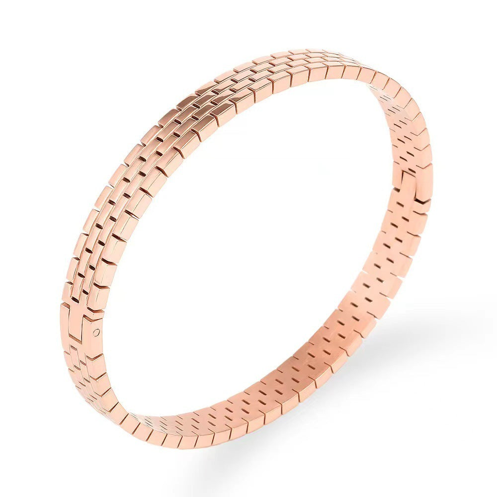 Pulsera de acero de titanio Electroplatación de oro real de oro para mujeres simples