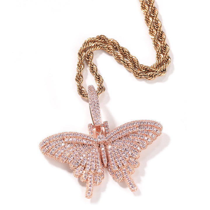 European Hip Hop Color Mini Collar de mariposa Diamante personalizado Ornamentos de colgante sólido