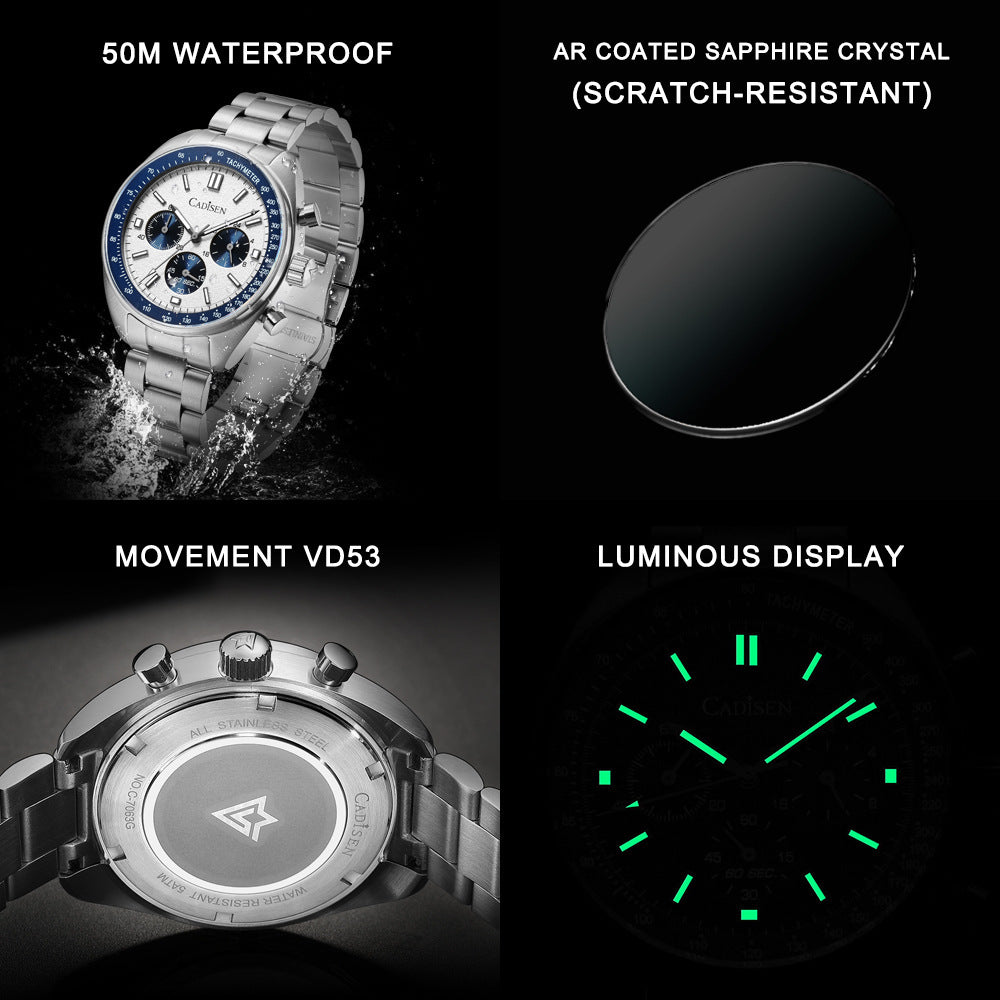 Tre-Eye Timing Multi-Function Waterproof Men's Quartz Watch