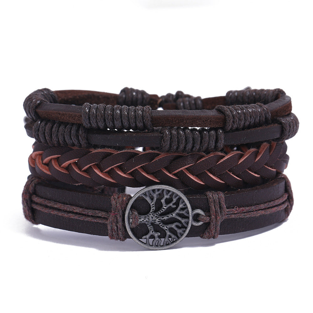 Tree of Life Men's Leather Woven Armband