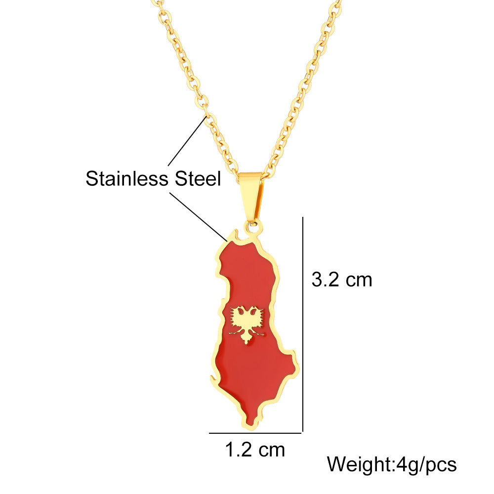 Men's Design Sense Albania Map Stainless Steel Necklace