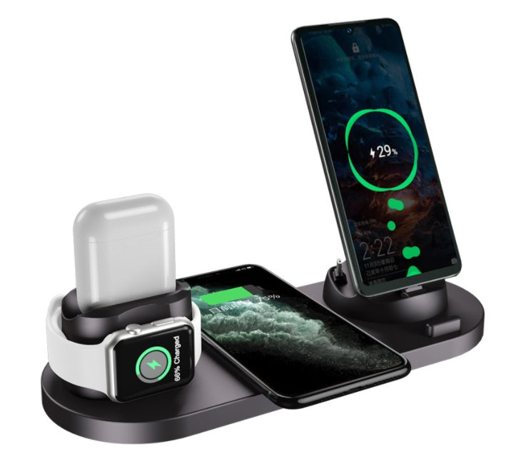 Cargador inalámbrico para iPhone Fast Charger para la almohadilla de carga rápida para el teléfono Mira del teléfono 6 en 1 Estación de muelle de carga