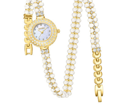 Zoetwater parelhorloge betaalbare luxe mode -sieraden volle diamant dames