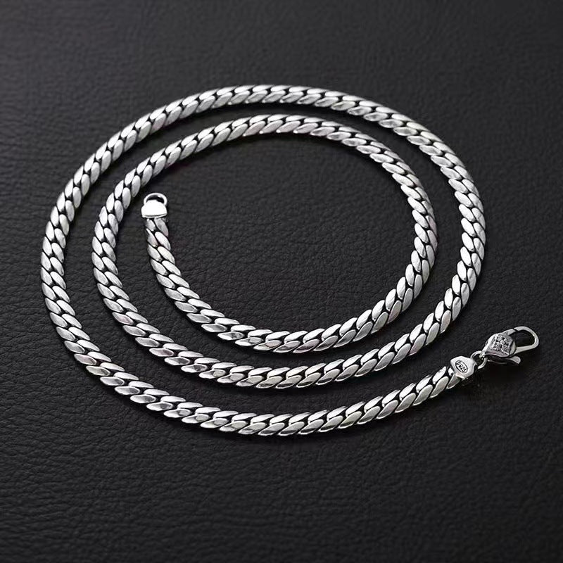 Men's Versatile Vintage Distressed Niche Design Necklace Flat Snake Bones Chain