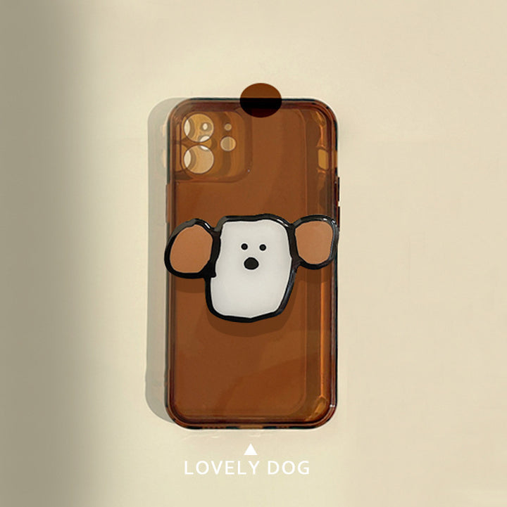 Cartoon Big Ear Dog mobiele telefoon Case Tea Brown Bracket All-inclusive