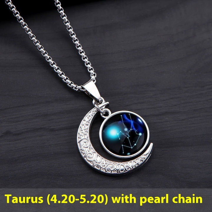 Titanium Steel Moon Pendant Tolv konstellationer halsband