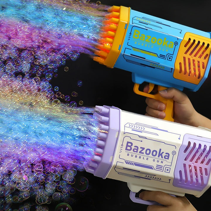Bubble pistool raket 69 gaten zeep bubbels machinegeweer vorm automatische ventilator met licht speelgoed voor kinderen pompon