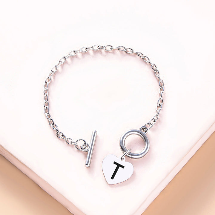 Silber Farbverbindungskette OT Schnalle Verschluss Armband 26 anfängliche Buchstaben Herzzauber Armbänder für Frauen Mädchen