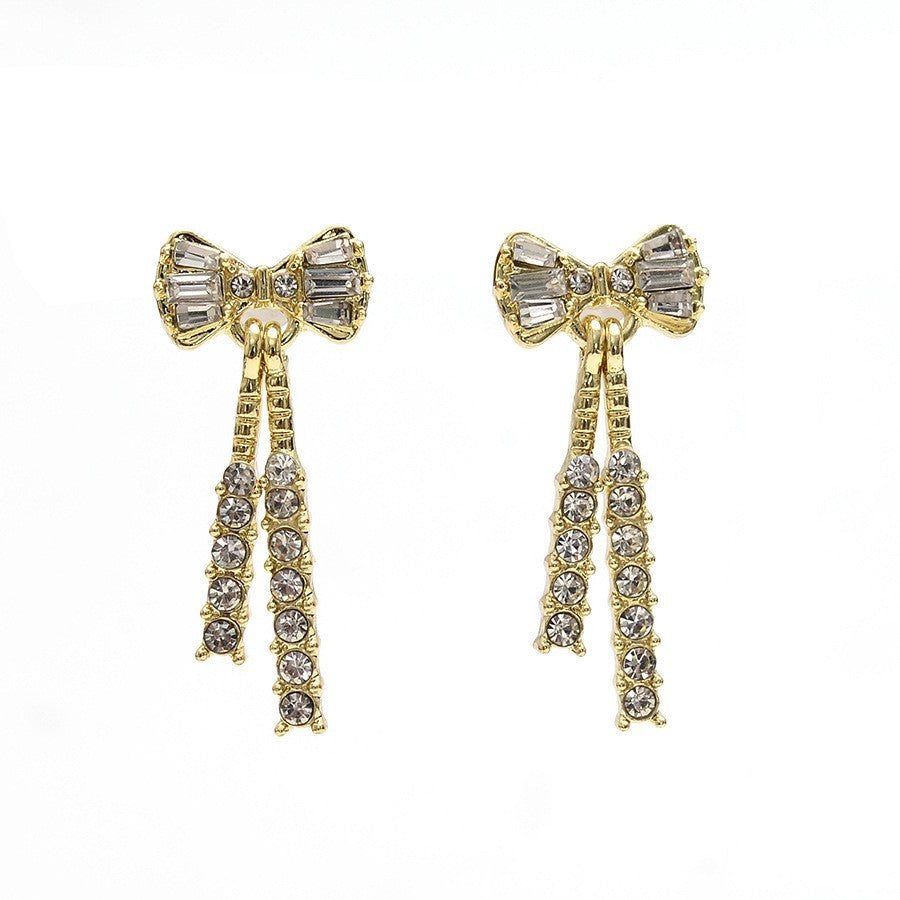 Bow Shaped Diamond Crystal Earrings, Fashionable And Elegant, Korean New Trendy Design Earrings