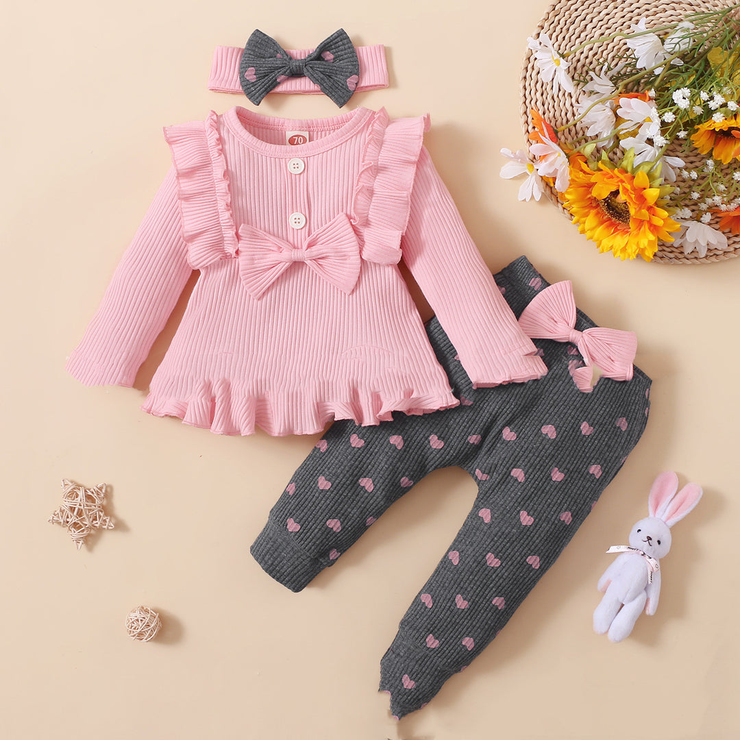Little Kids 'Suit Sunken Stripe Top en Gedrukte Peach Heart Leggings