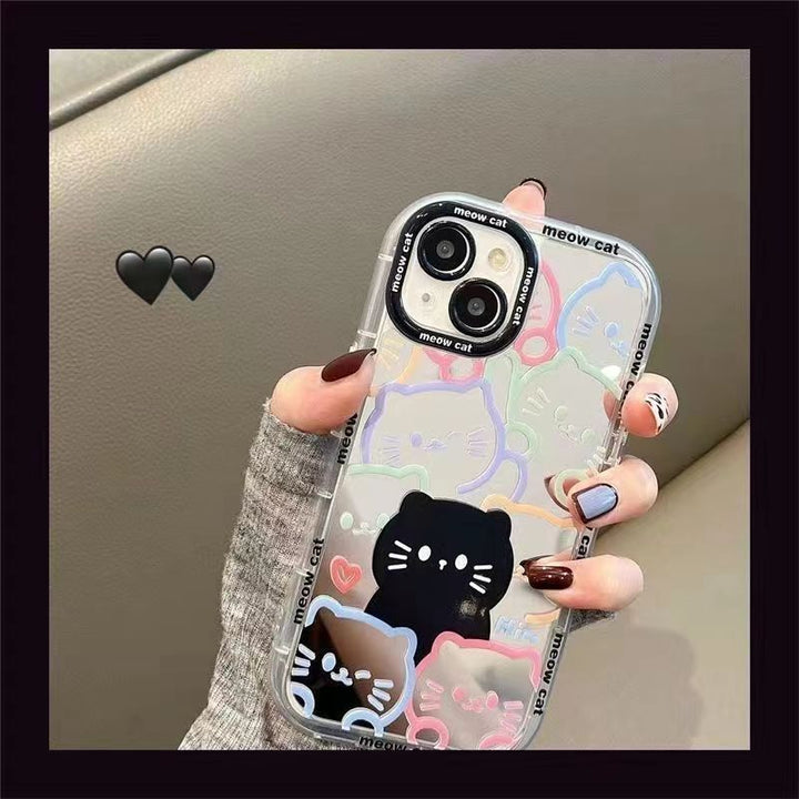 Linear Cat Pattern Cosmetic Mirror Phone Case