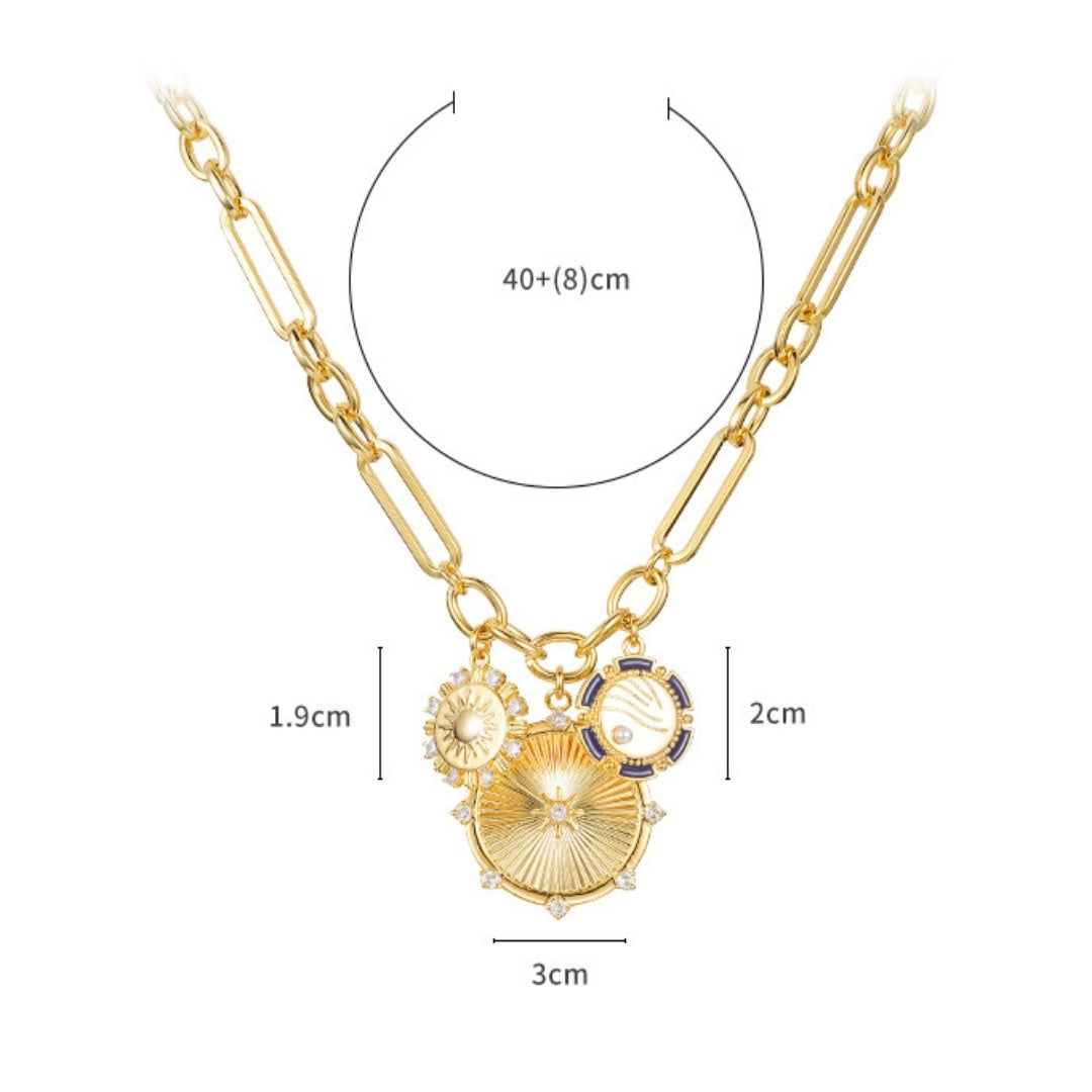 Kreative Sonnenanhänger Halskette Kupfer-plattierte Gold-Schlangeblattkette