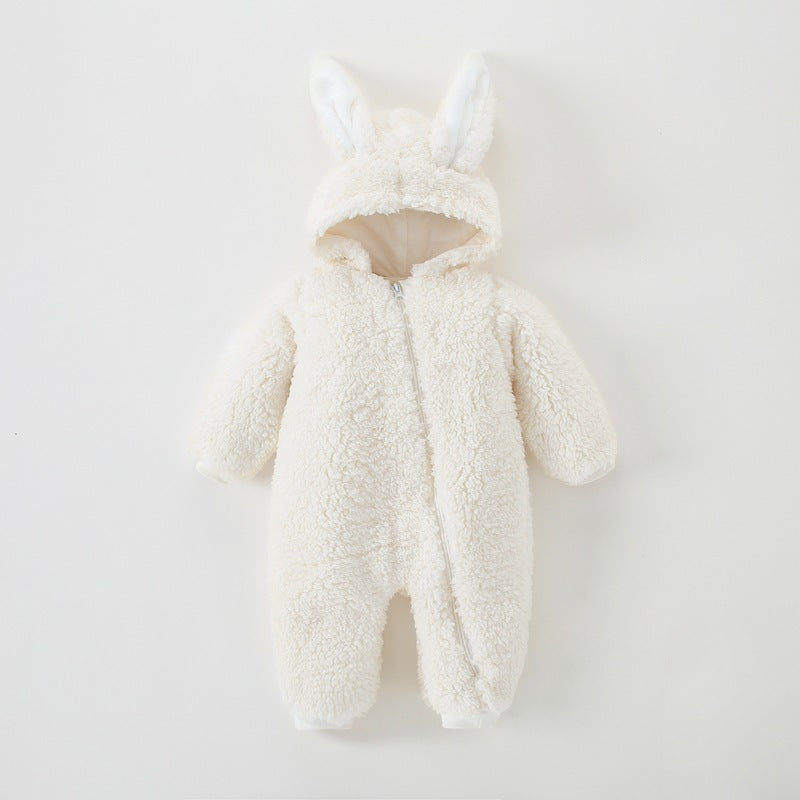 Mode baby warme konijn oren jumpsuit