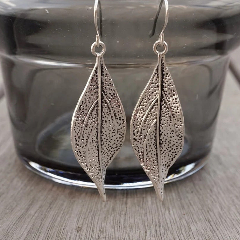 Retro Simple Leaves Alloy Leaves Texture Personalized Earrings
