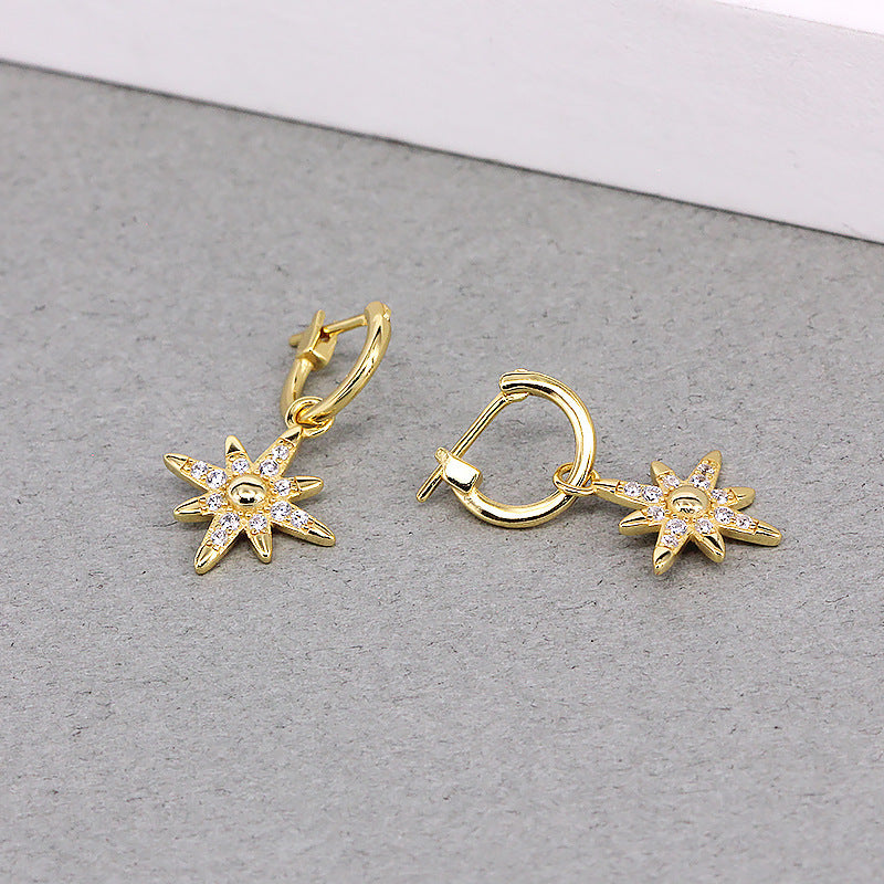 S925 Sterling Silver INS Creative Mini Eight-pointed Stars Diamond All-match Earrings