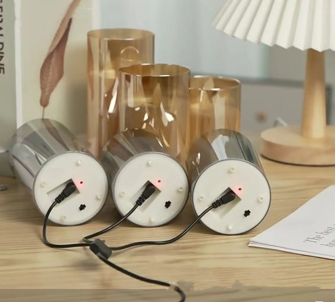 Elektrokaplanmış Cam LED Elektronik Mum Işıkları Toptan Şarj Edilebilir