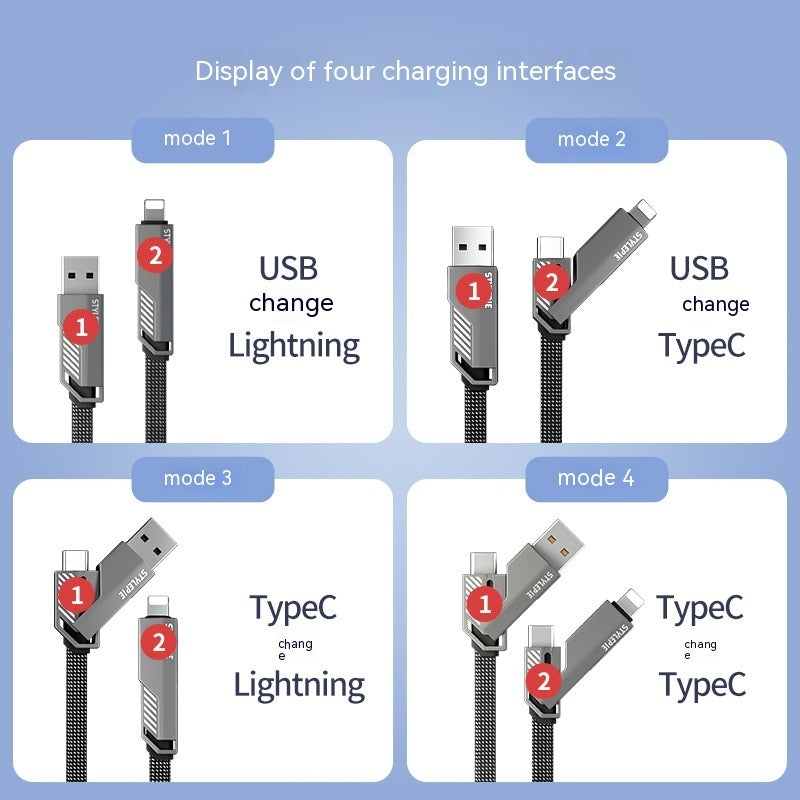 Keychain Four-in-One 60W Charge Fast Portable Data Cablu de date scurte