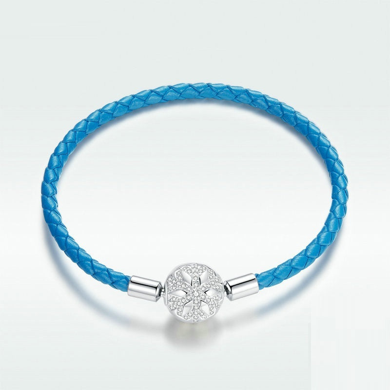 925 Cadena de cuero azul trenzado de plata cadena simple
