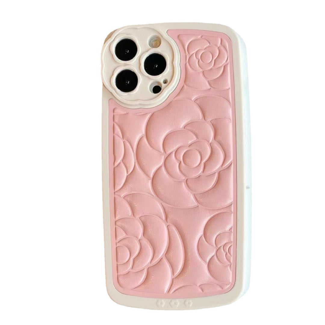3D Camellia Soft Patch Leder Telefonhülle