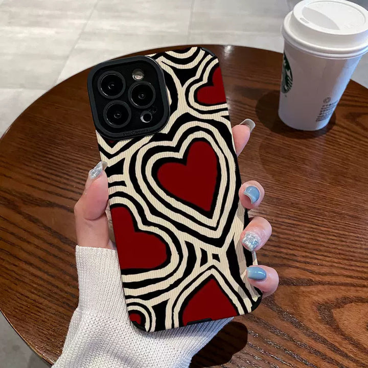 Vertical Stripes Heart-shaped & Red Silicone Phone Case