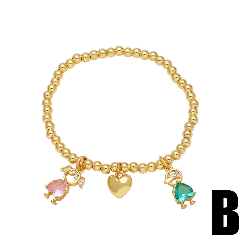 Bracciale a ciondolo Girl Bracciale a forma di zircone a forma di cuore intarsiato