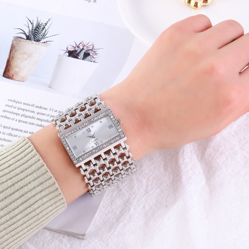 Band en acier féminin Diamond Watch Square Roman Rhinestone