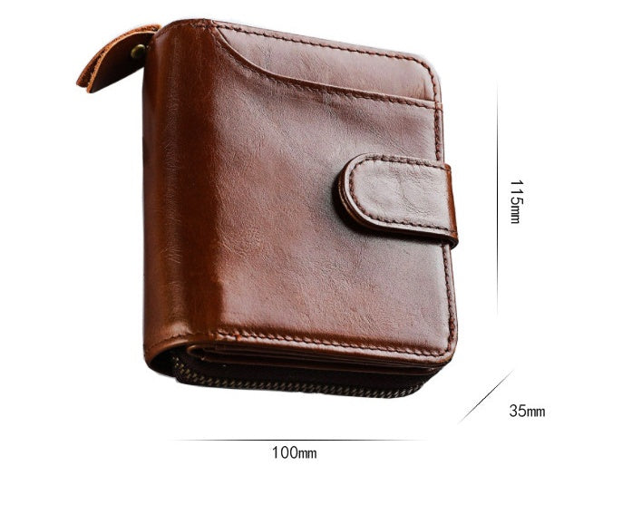 Leather Men's First Layer Short Wallet Multiple Card Slots