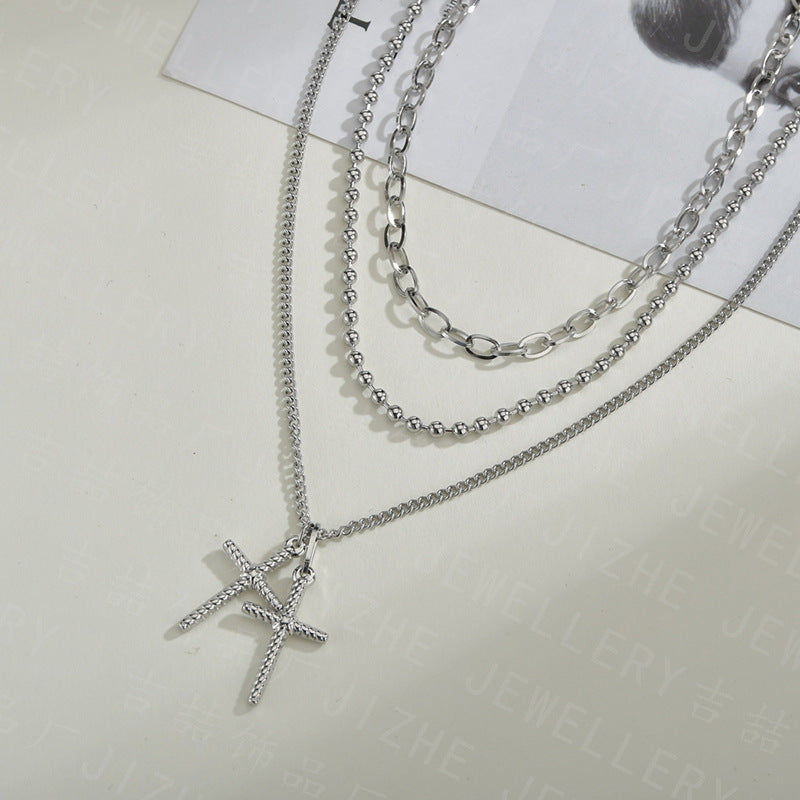 Retro Cross Three-layer Necklace Fashion Simple Titanium Steel