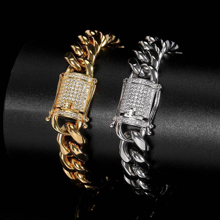 Ddiamante spenne rustfritt stål rund sliping Encryption Cuban Link Chain armbånd