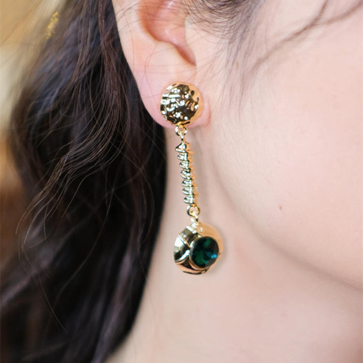 Women's Long French Dark Green Crystal Earrings