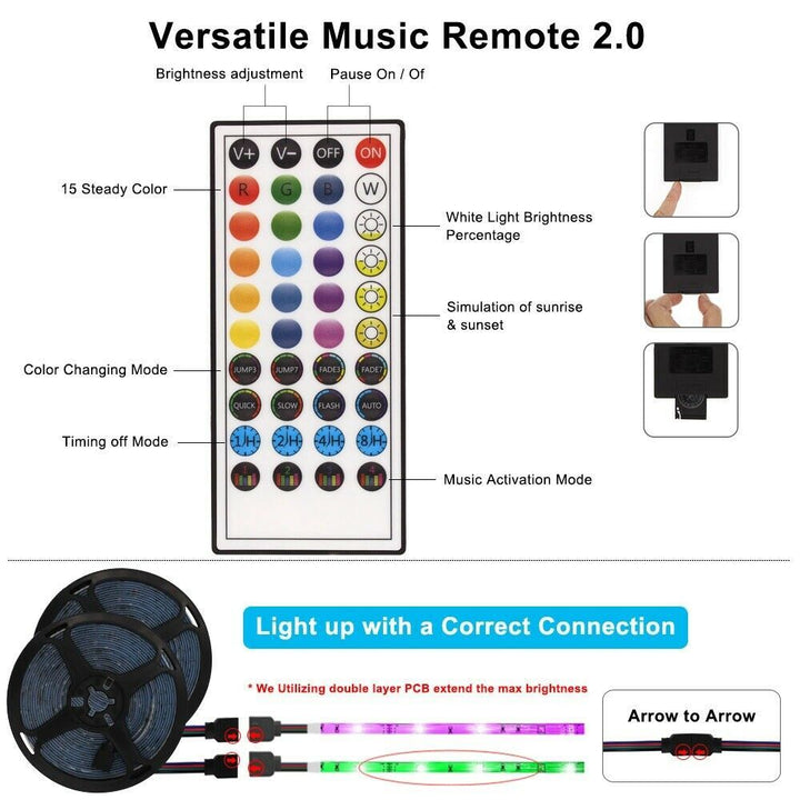 LED STRIP LUMIÈRES 5050 RVB Bluetooth Room Light Color Changer avec télécommande