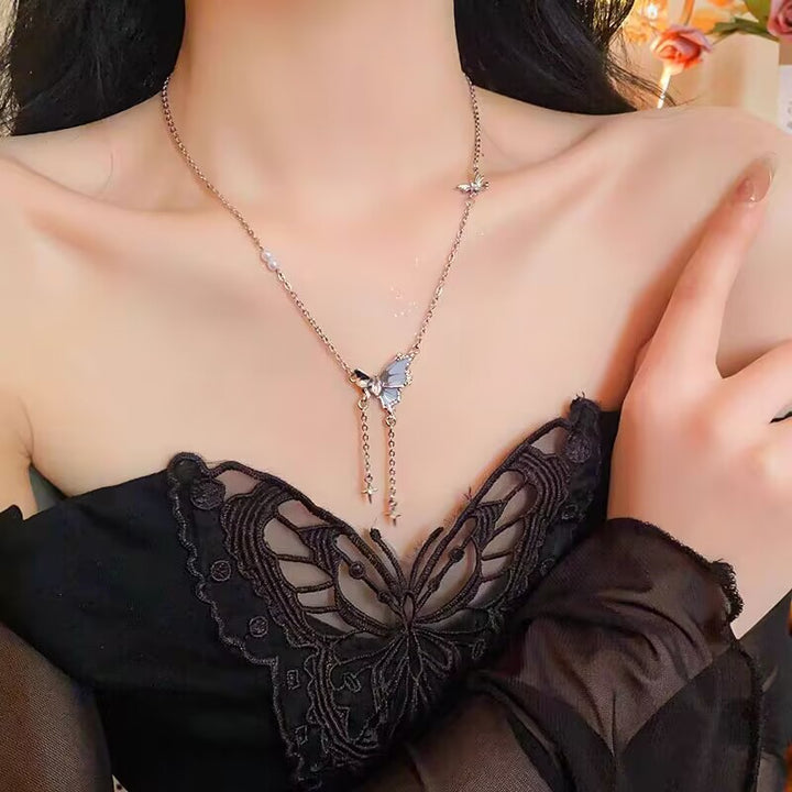 Butterfly Tassel Pearl Necklace Female Clavicle Chain