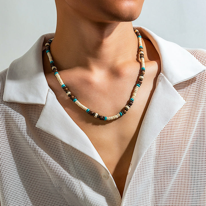 Böhmischer Stil türkiser Holzperlen Halskette